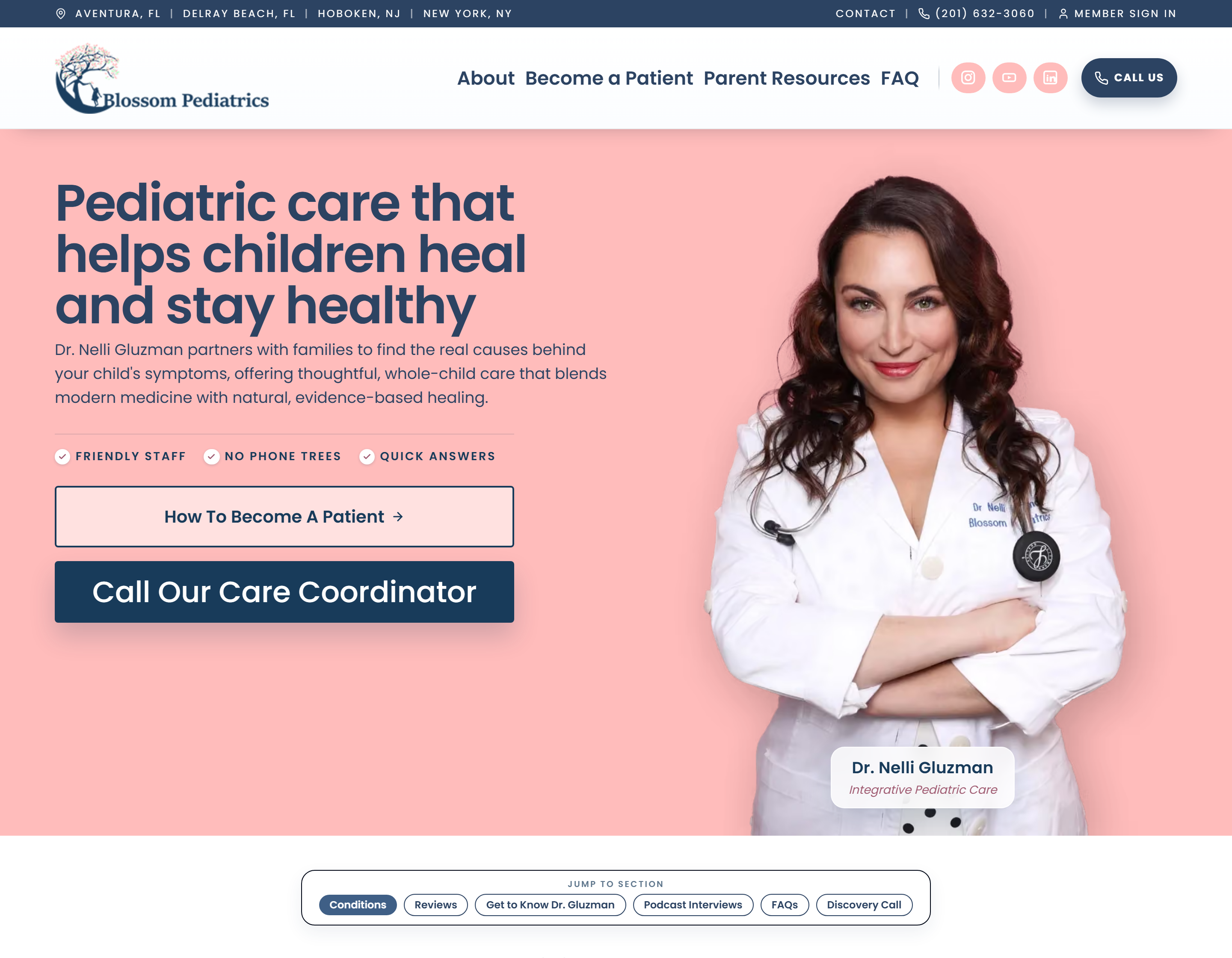 Blossom Pediatrics public website homepage designed and built by Ferm & Co.